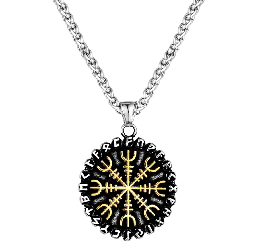 Nordische Halskette Kompass Rune Wikinger Vikings Amulett Anhänger 3,7 x 3,9 cm