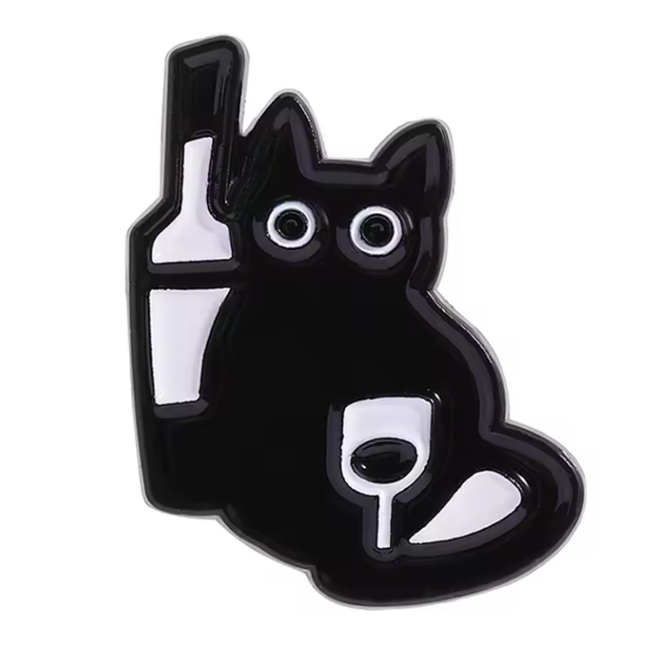 Anstecker-Set „Schwarze Katzen & Drinks“ – 4-teiliges Set aus Metall
