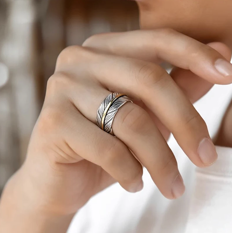 Ring Feder Edelstahl gold silber Western Indianer Unisex Größenverstellbar