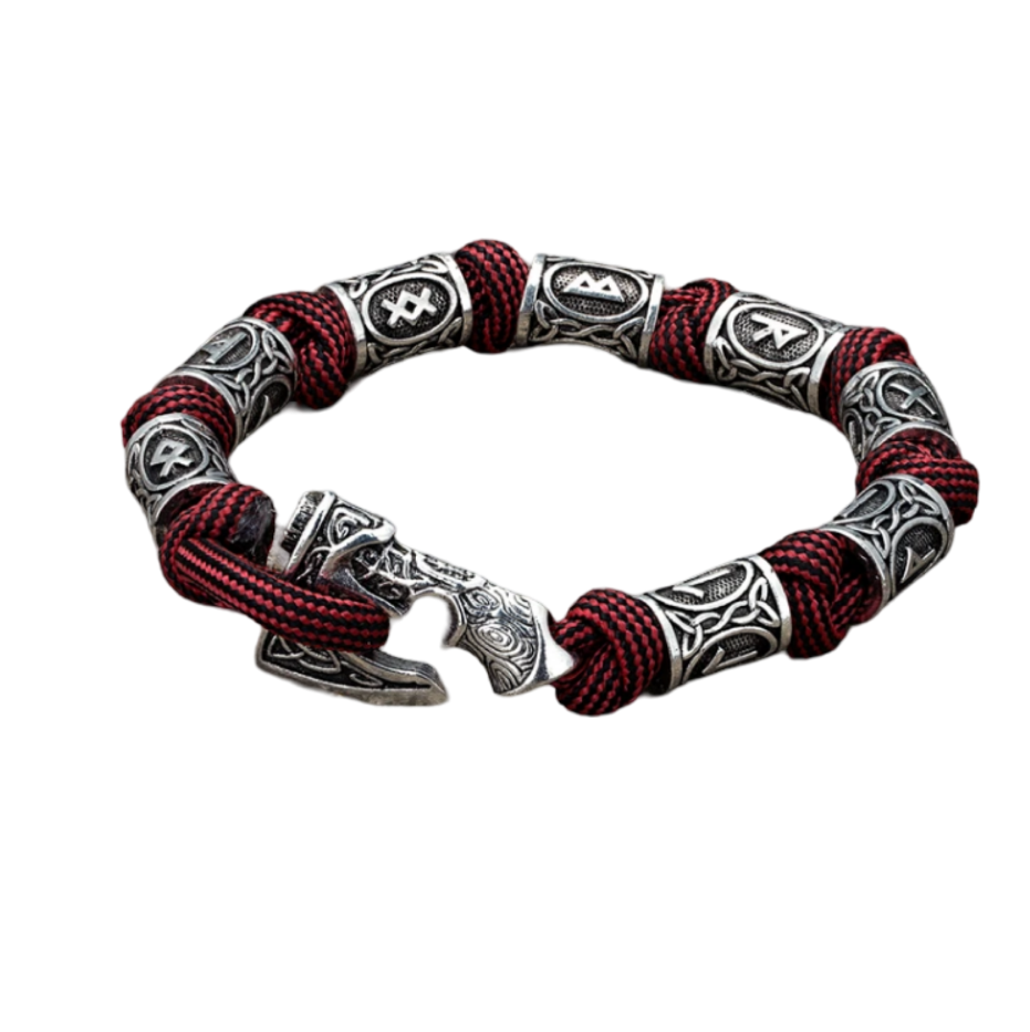 Nordisches Armband Keltisch Mjölnir Runen Wikinger Seil Amulett rot silber 21 cm