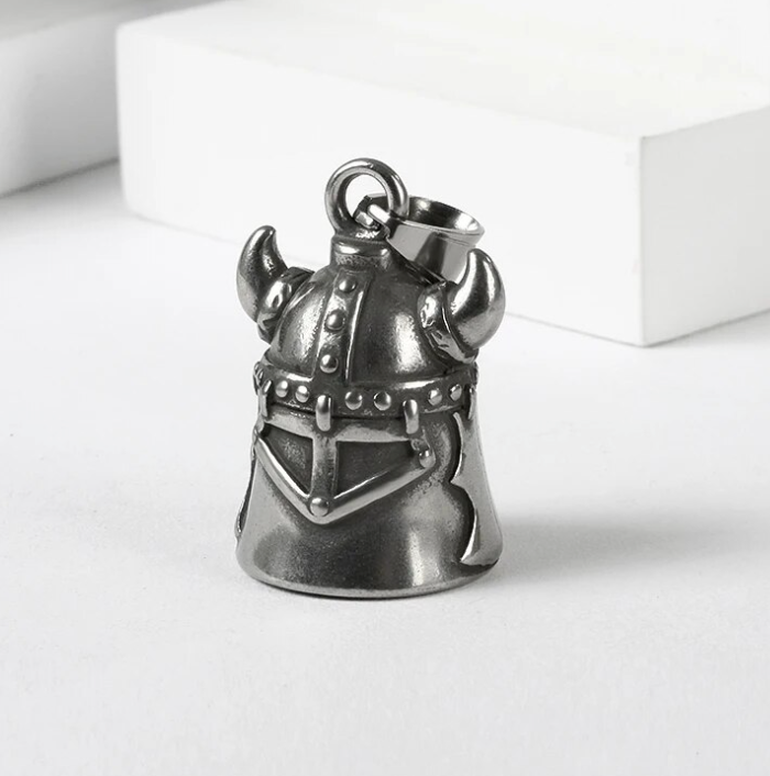 Biker Bell Glocke Metall Anhänger Motorrad Wikinger Hut Glücksbringer MC