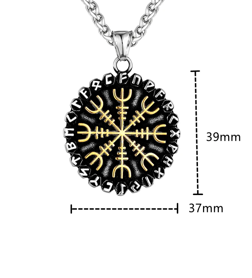 Nordische Halskette Kompass Rune Wikinger Vikings Amulett Anhänger 3,7 x 3,9 cm