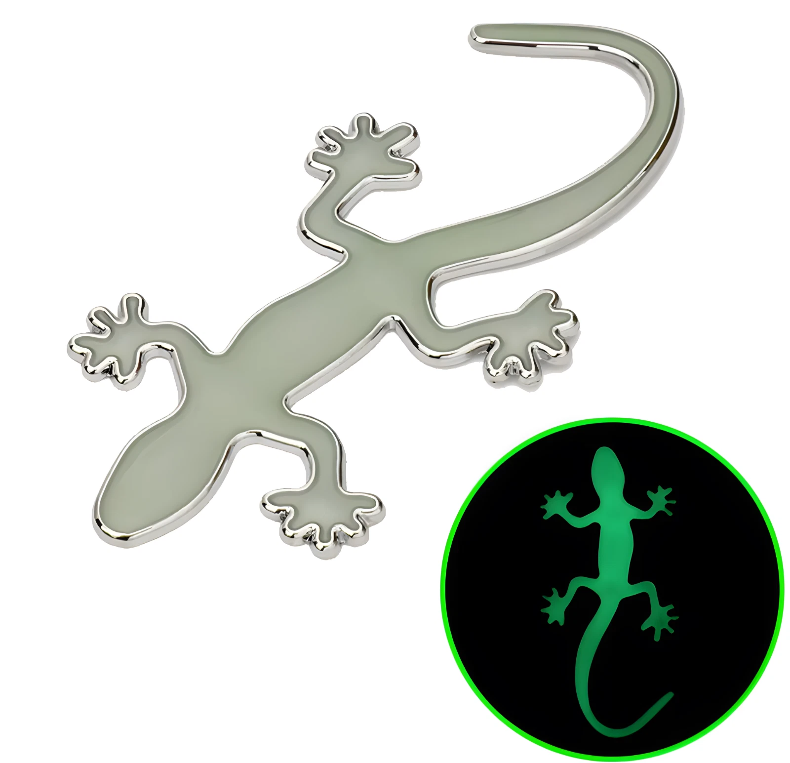 3D Gecko Emblem „Glow in the Dark“ – Aufkleber Auto Metall