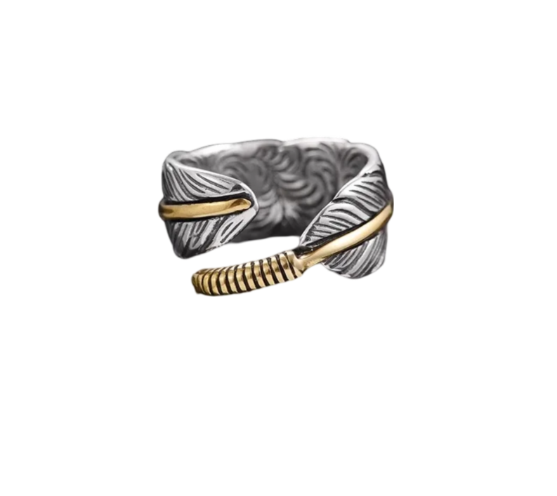 Ring Feder Edelstahl gold silber Western Indianer Unisex Größenverstellbar