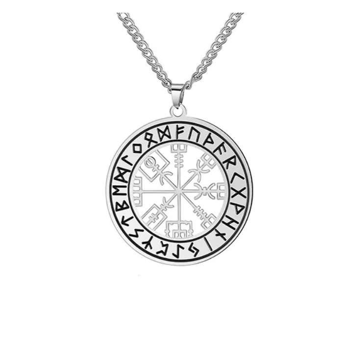 Nordische Halskette Kompass Rune Wikinger Futhark Amulett Anhänger 34x38mm