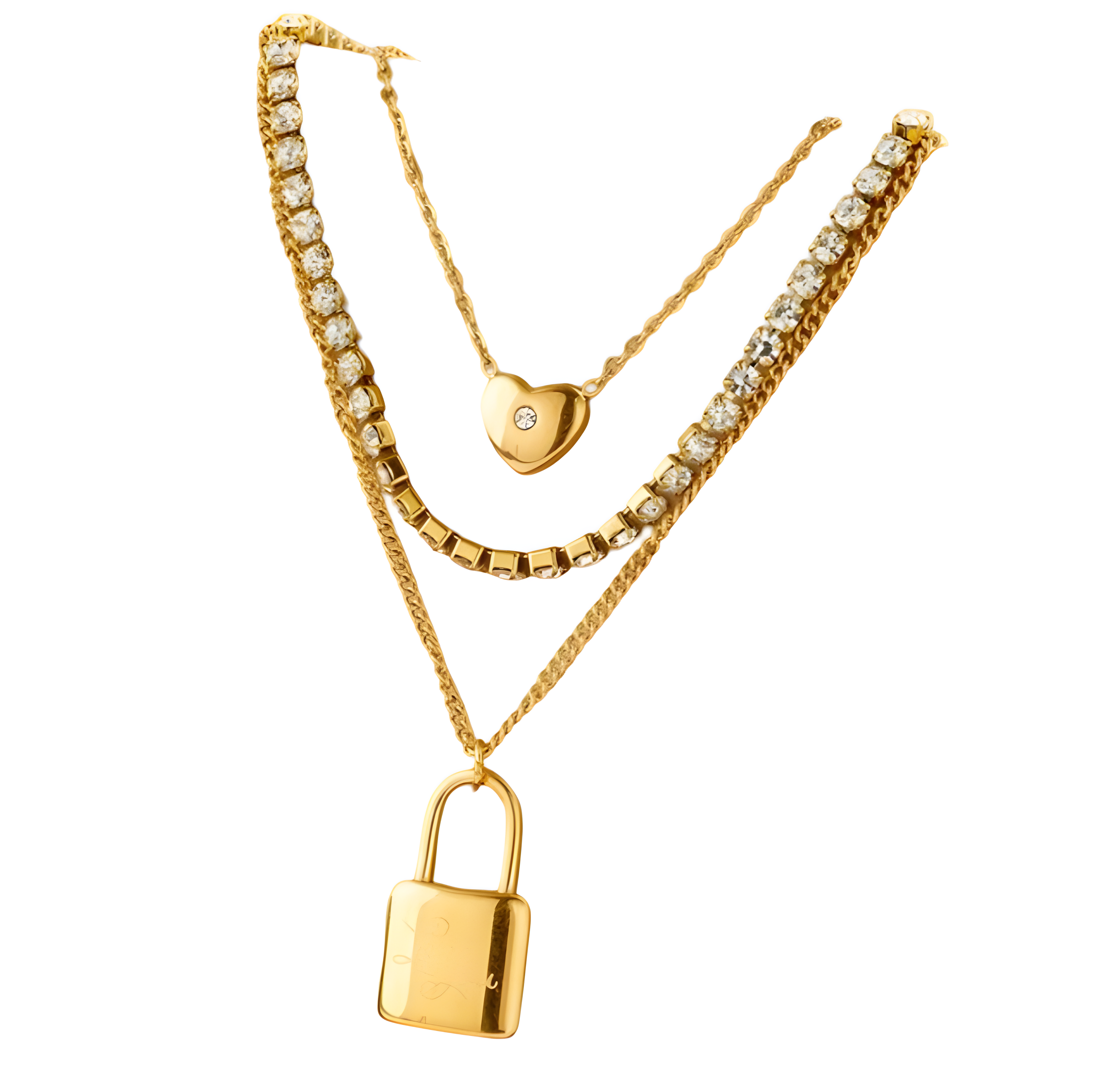 Schöne Halskette Schloss Herz Schmuck Gold plattiert (vergoldet)