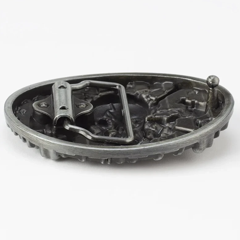 Gürtelschnalle Totenkopf mit Schlangen und Rosen-Akzent für Gürtel bis 4 cm Breite