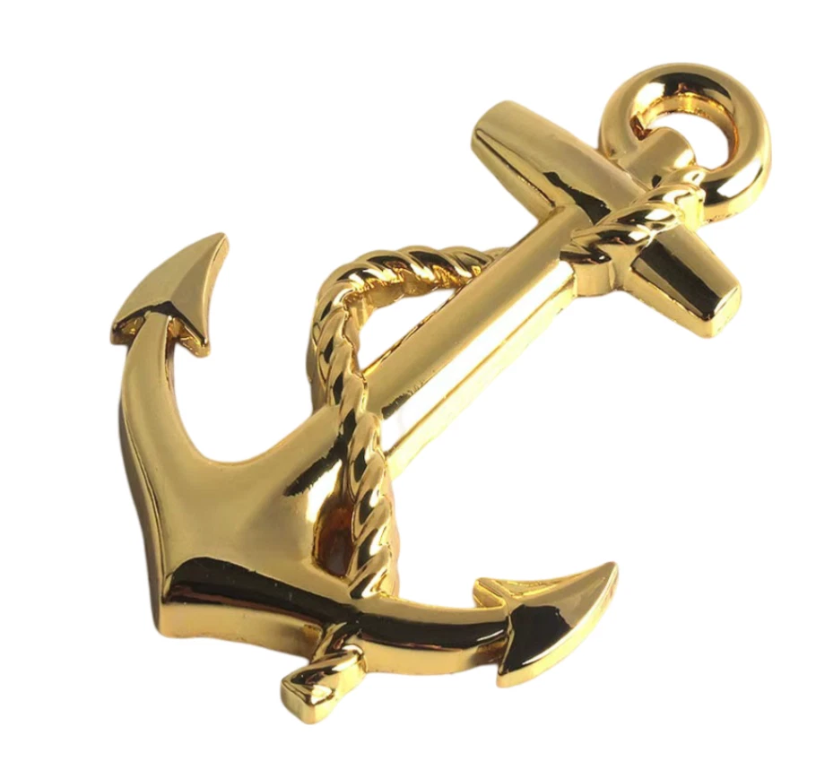 3D Anker Emblem „Golden Harbor“ – Aufkleber Auto Metall