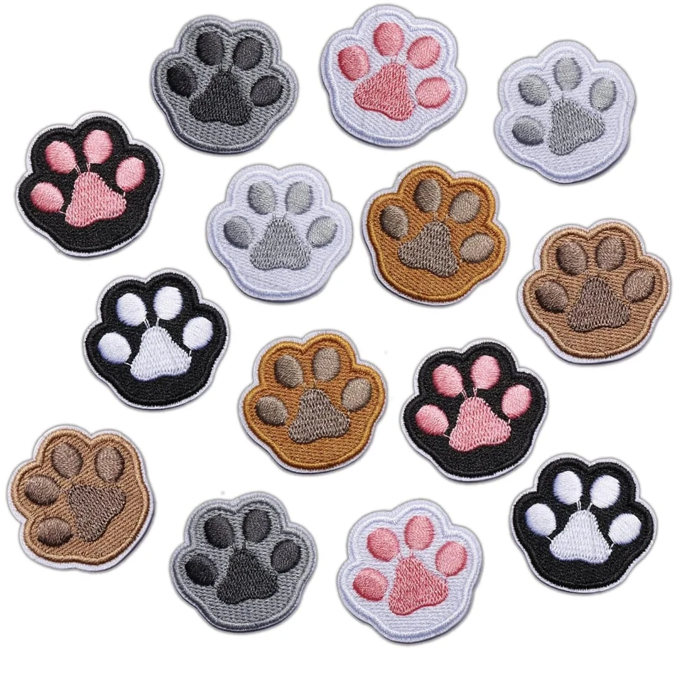 7x Pfoten Aufnäher – Stickerei Bügelbild – Katzen & Hunde Motiv