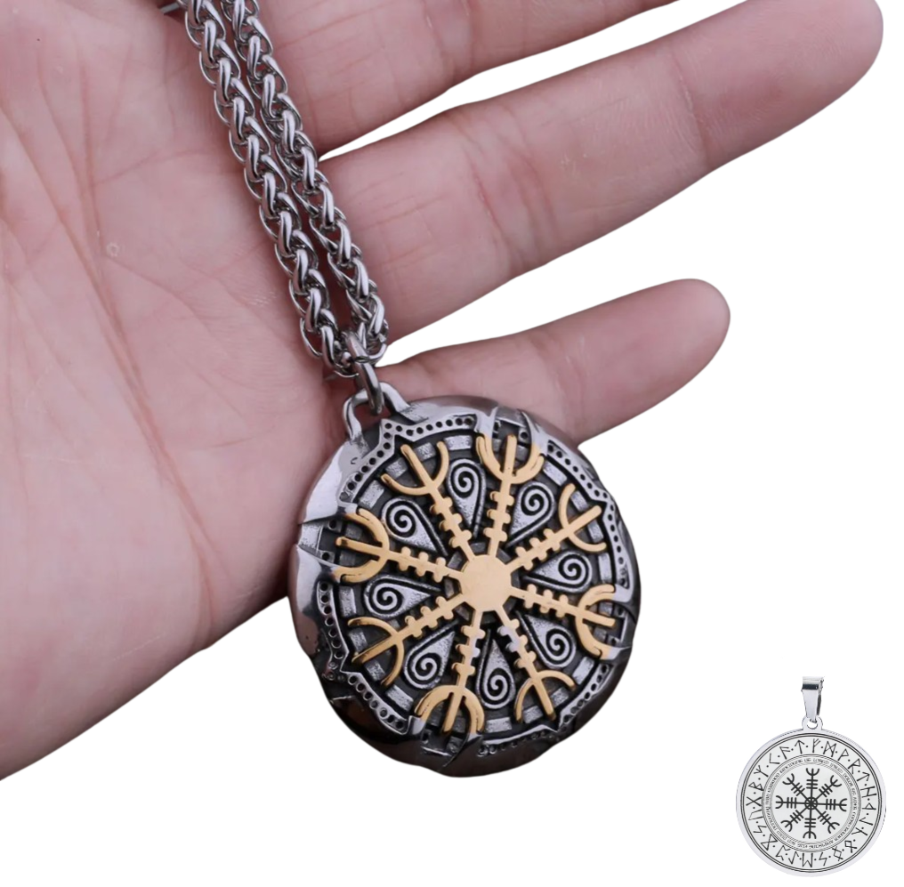 Nordische Halskette Kompass Rune Wikinger Amulett Anhänger 3,5 cm
