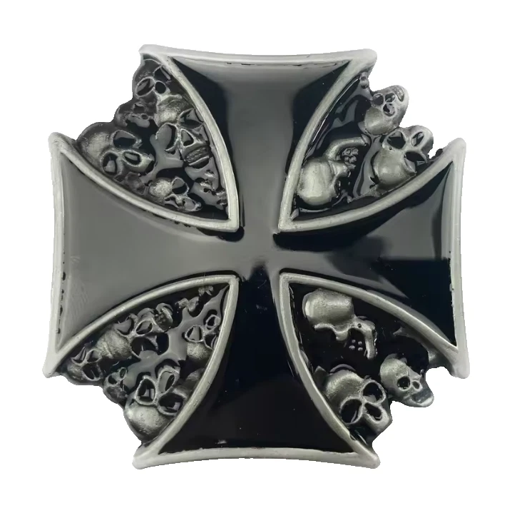 Gürtelschnalle Eisernes Kreuz mit Totenköpfe für Gürtel bis 4 cm Breite