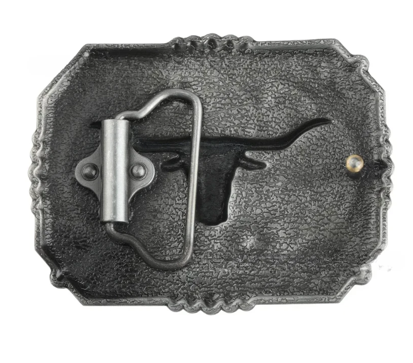 Gürtelschnalle Longhorn-Bulle im floralen Design für Gürtel bis 4 cm Breite