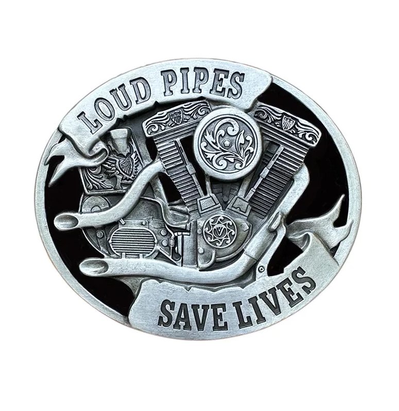 Gürtelschnalle „LOUD PIPES SAVE LIVES“ für Gürtel bis 4 cm Breite