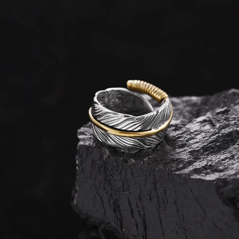Ring Feder Edelstahl gold silber Western Indianer Unisex Größenverstellbar
