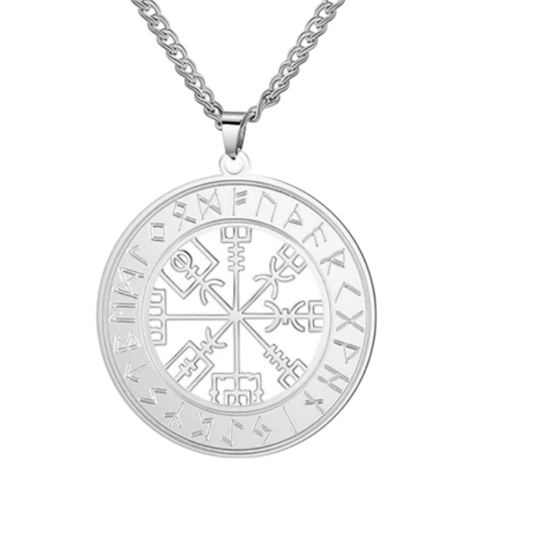 Nordische Halskette Kompass Rune Wikinger Futhark Amulett Anhänger 34x38mm