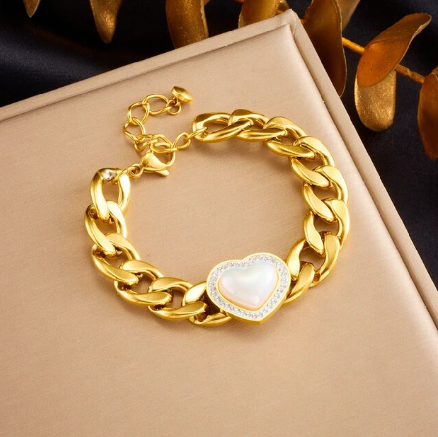 Schönes Armband Herz Schmuck Strasssteine Gold plattiert (vergoldet)