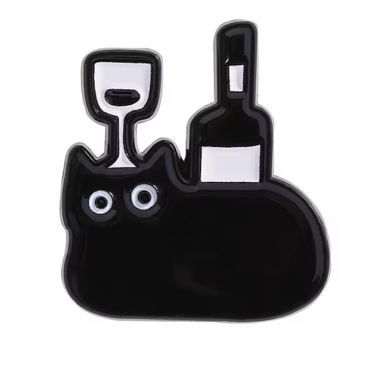 Anstecker-Set „Schwarze Katzen & Drinks“ – 4-teiliges Set aus Metall