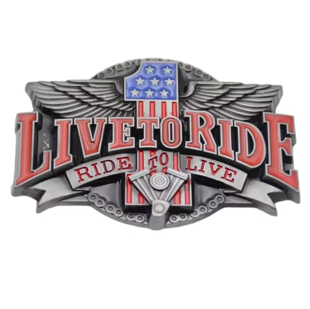 Gürtelschnalle "Live to ride ride to live" für Gürtel bis 4 cm Breite