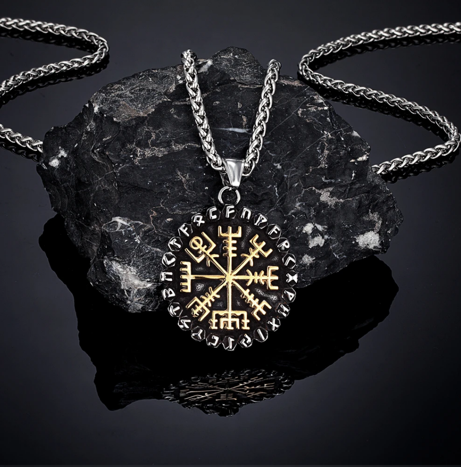Nordische Halskette Kompass Rune Wikinger Vikings Amulett Anhänger 3,7 x 3,9 cm