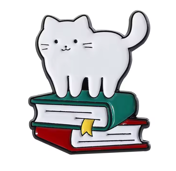 Anstecker-Set „Bücherwurm-Katzen“ – 4-teiliges Set aus Metall