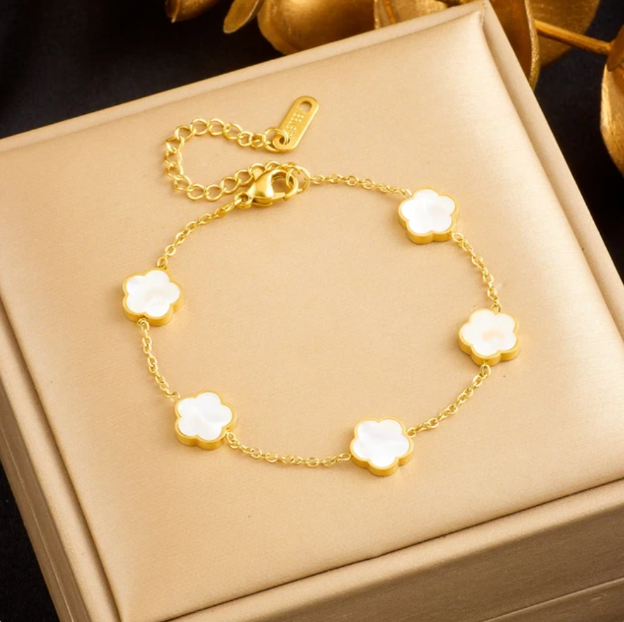 Schönes Armband Blume Schmuck Gold plattiert (vergoldet) Weiß