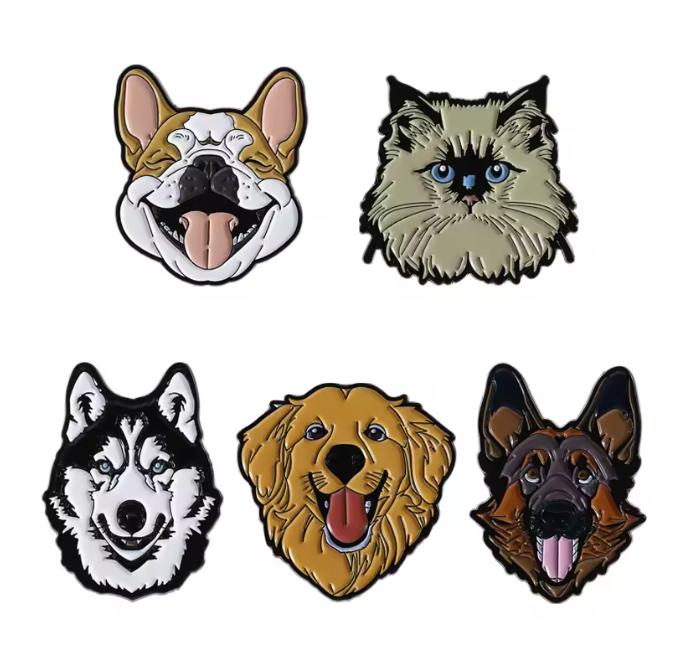 5er Set Tier-Pins „Treue Freunde“ – Detailreiche Porträts aus Metall