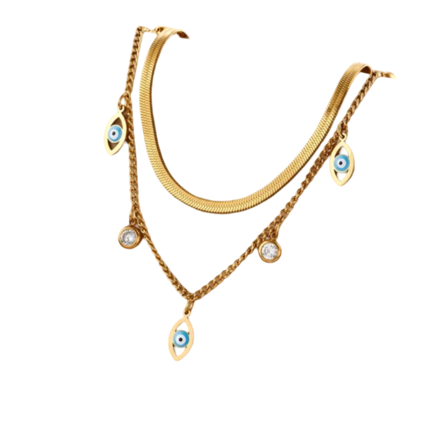 Schöne Halskette Nazar Auge Schmuck Edelstahl Gold plattiert (vergoldet)