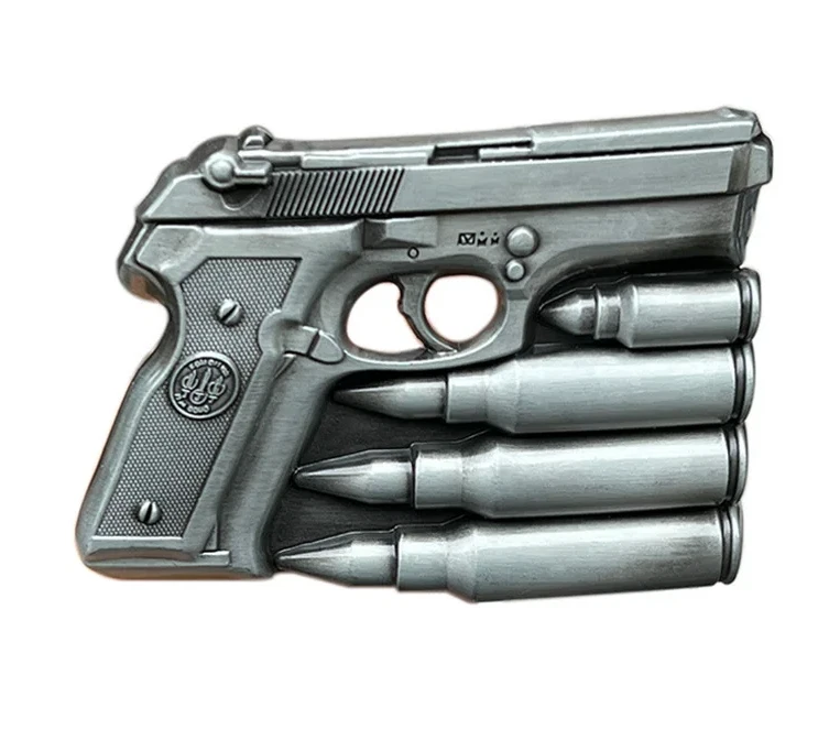 Gürtelschnalle Pistole mit Patronen-Motiv für Gürtel bis 4 cm Breite