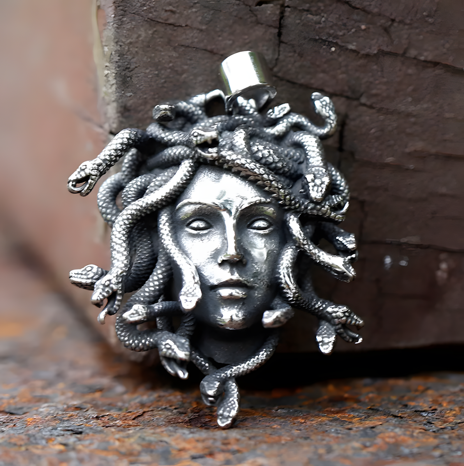 Medusa Halskette Edelstahl Gorgone Schlangen griechische Mythologie silber 60 cm