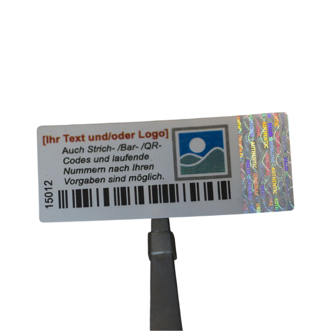 Hologramm Aufkleber 5 x 2 cm mit eigenem Logo und Text