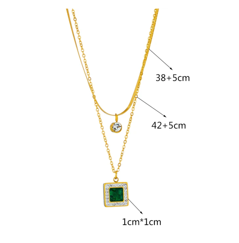 Schöne Halskette Quadrat grün Schmuck Gold plattiert (vergoldet)