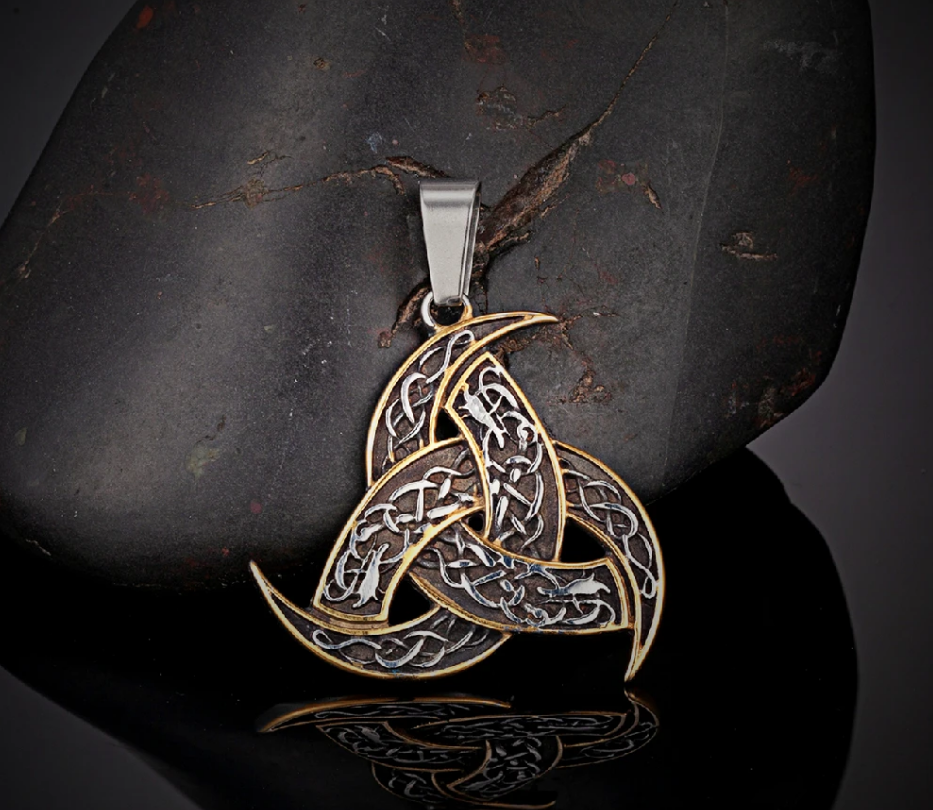 Nordische Halskette Keltischer Knoten Wikinger Amulett Edelstahl Gold 60 cm