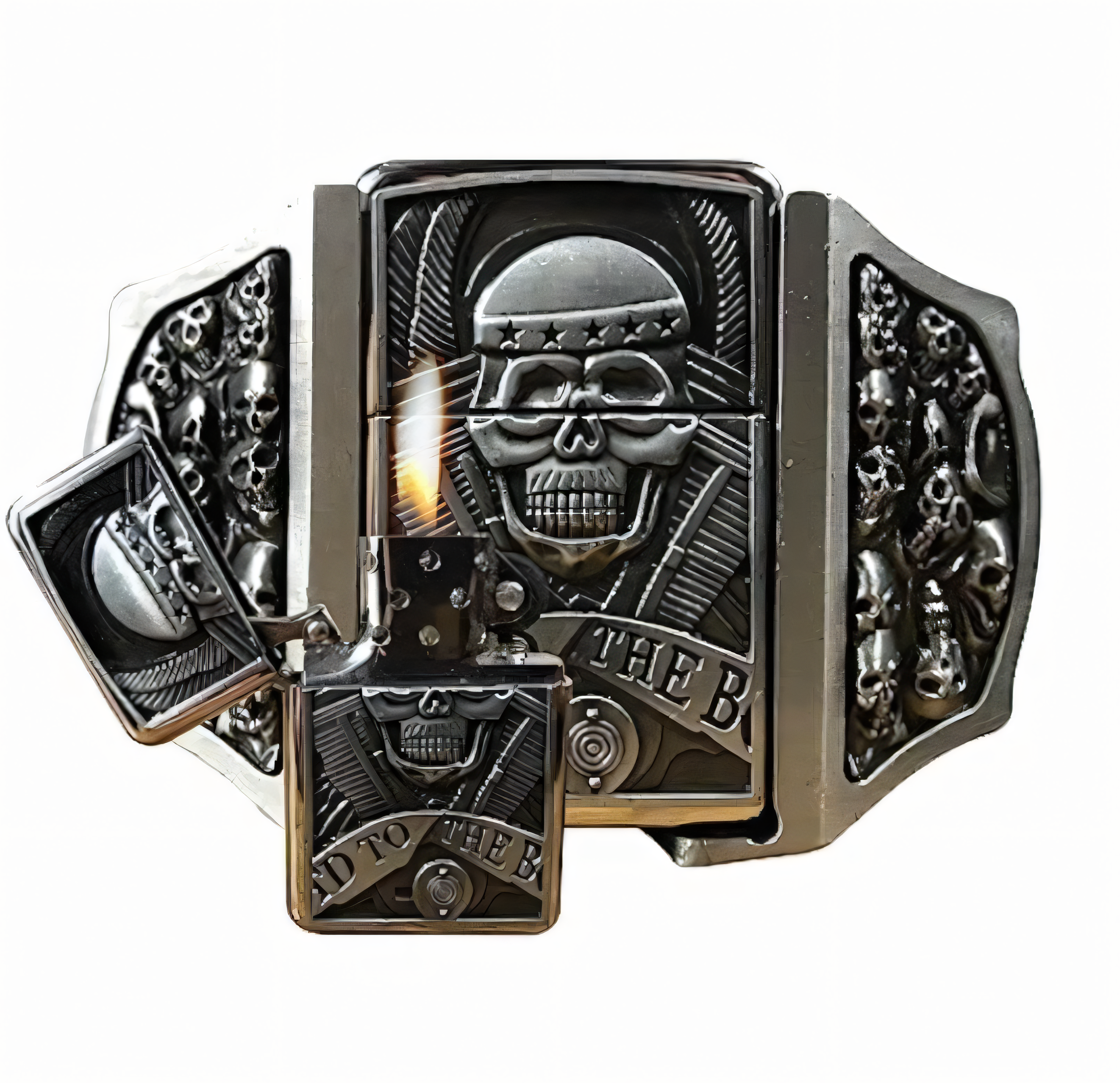 Gürtelschnalle Bad to the Bone mit Feuerzeug Set für Gürtel bis 4 cm Breite