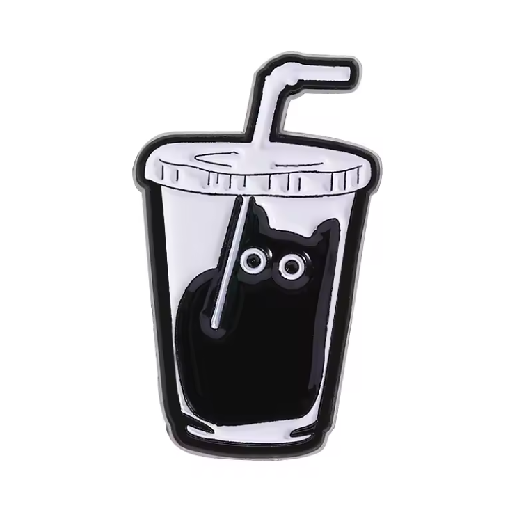 Anstecker-Set „Schwarze Katzen & Drinks“ – 4-teiliges Set aus Metall