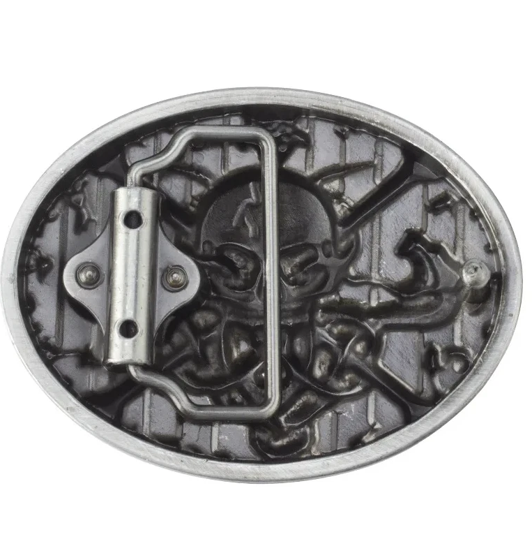 Gürtelschnalle Totenkopf mit Schlangen und Rosen-Akzent für Gürtel bis 4 cm Breite