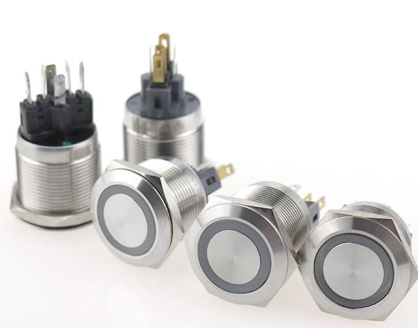 Einbauschalter - / Taster 22 mm Edelstahl Ring LED